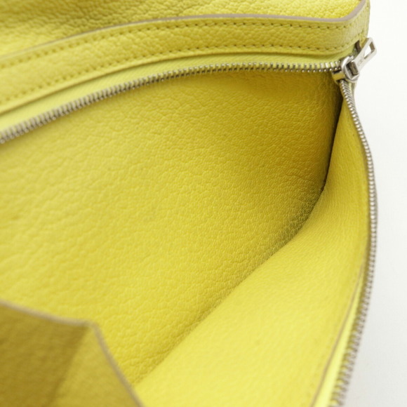 HERMES Hermes Bearn Souffle Bifold Long Wallet Chevre Leather Lime Yellow □Q ... - Picture 7 of 9